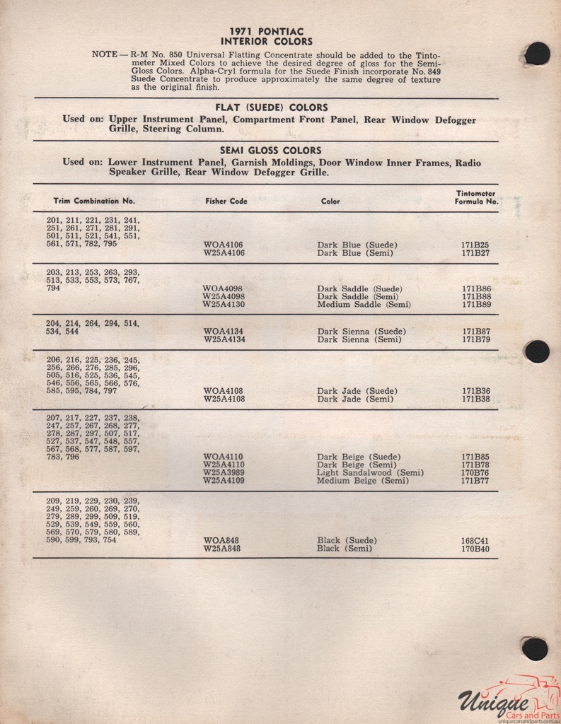 1971 Pontiac Paint Charts RM 2